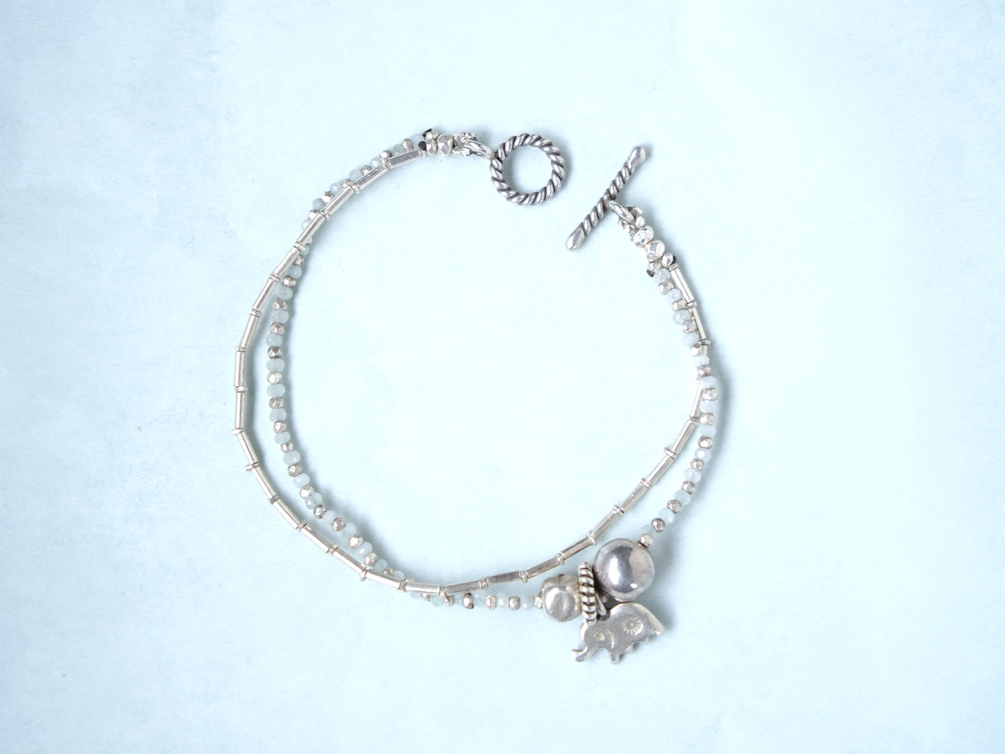 -Silver・Jade- double bracelet