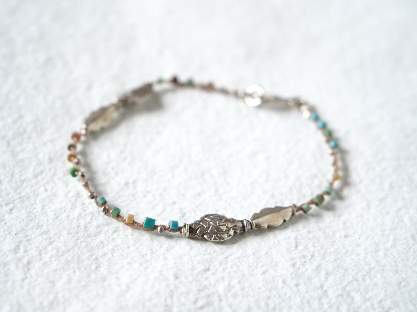 -India silver- 'turquoise・silver' braid anklet