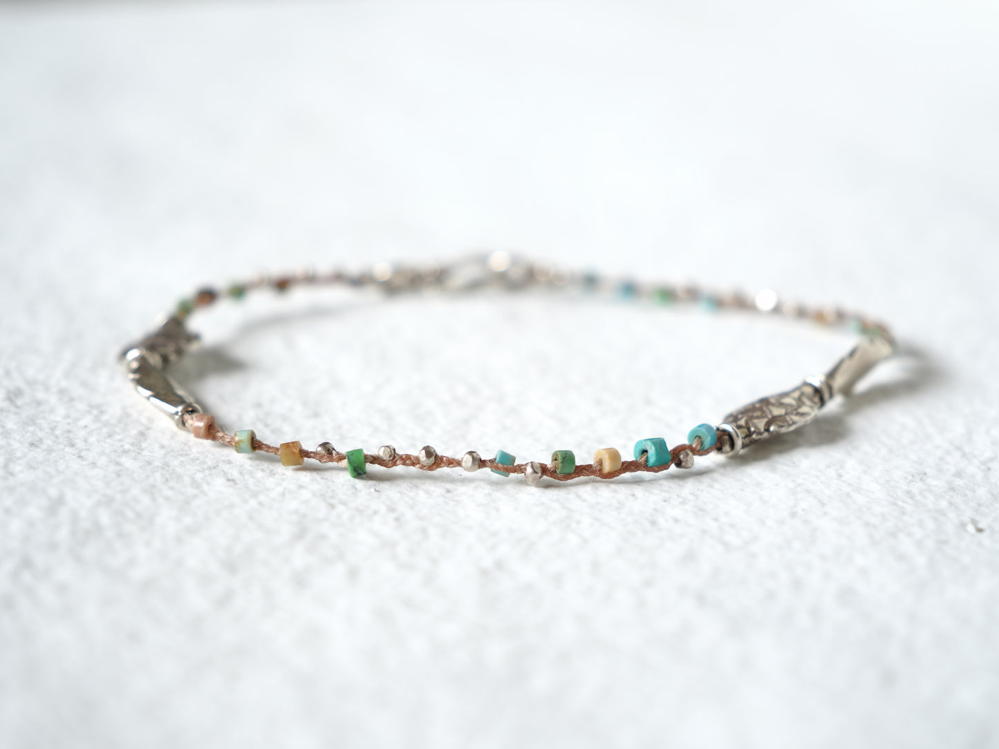 -India silver- 'turquoise・silver' braid anklet