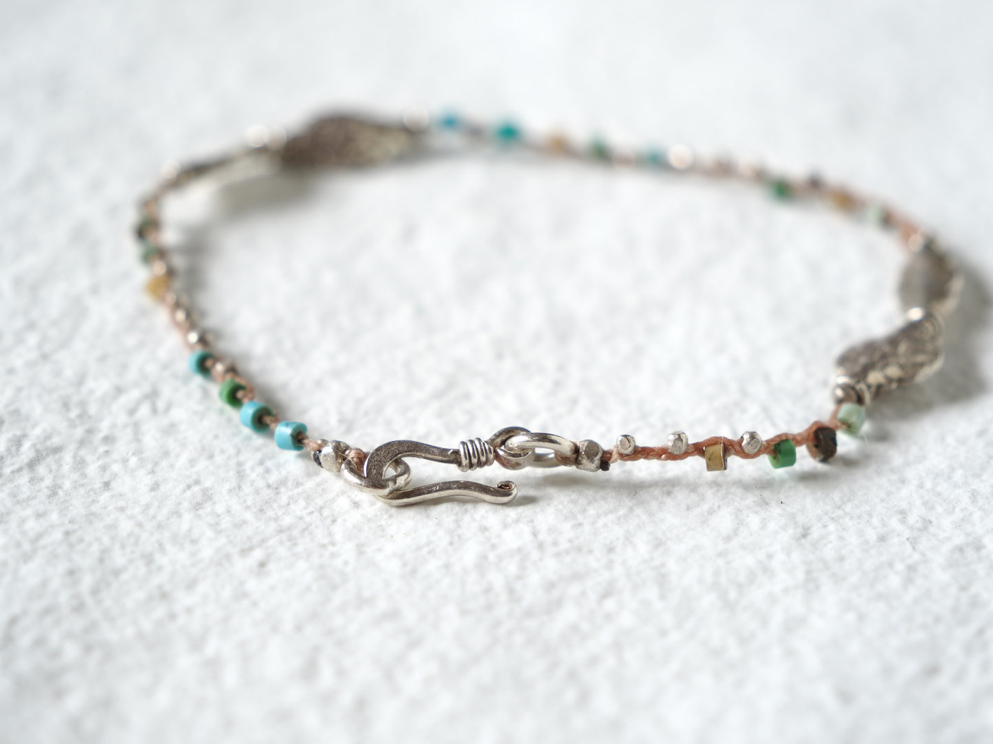 -India silver- 'turquoise・silver' braid anklet