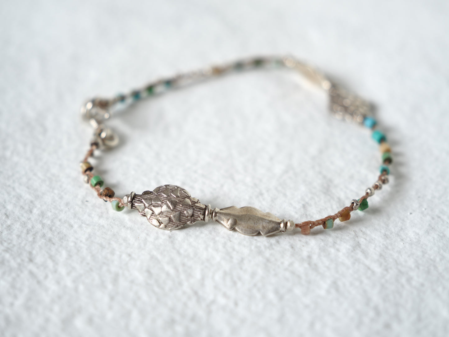 -India silver- 'turquoise・silver' braid anklet