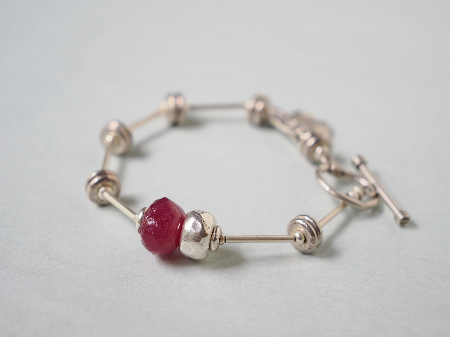 -Rough ruby- silver bracelet