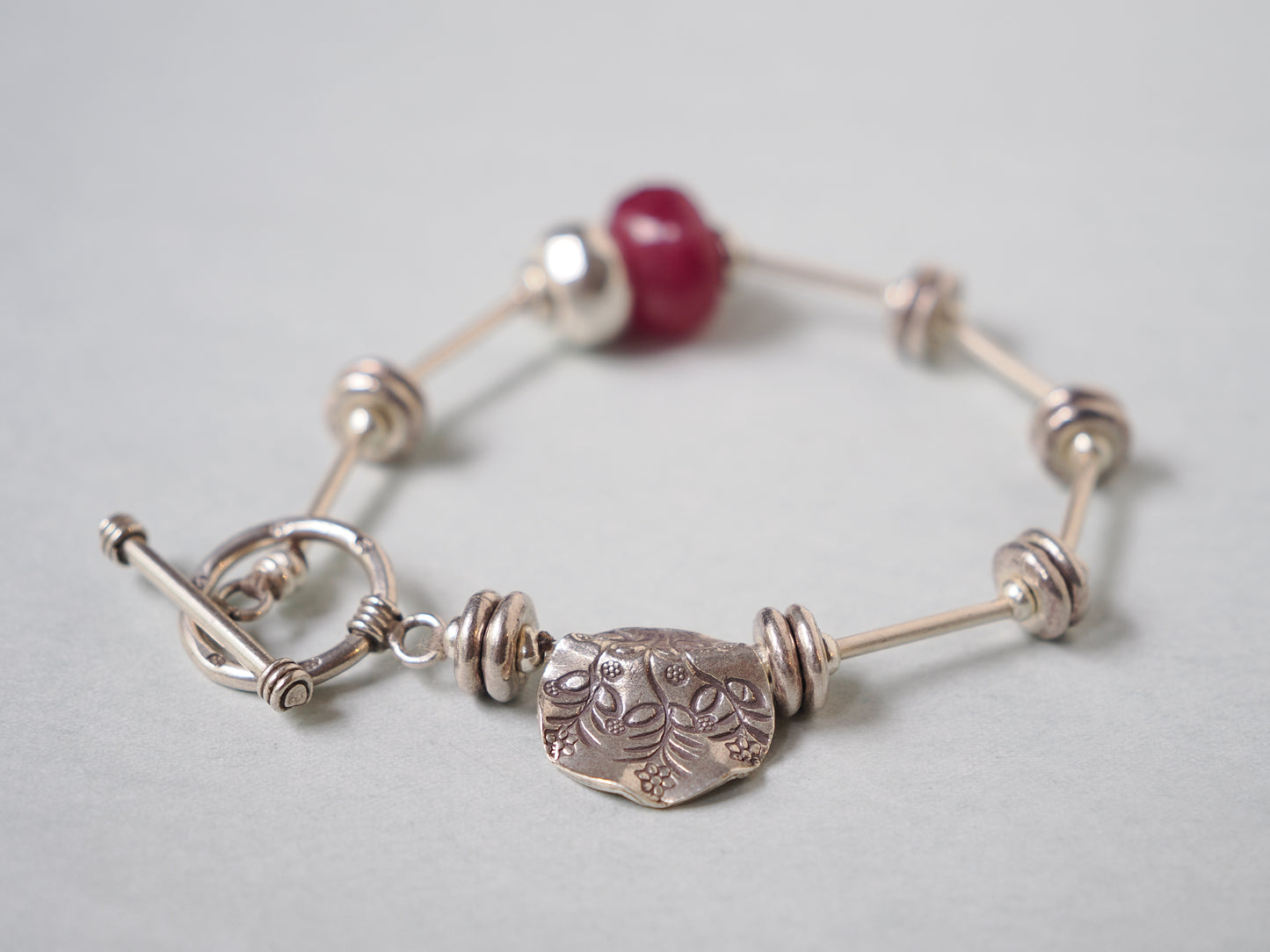 -Rough ruby- silver bracelet