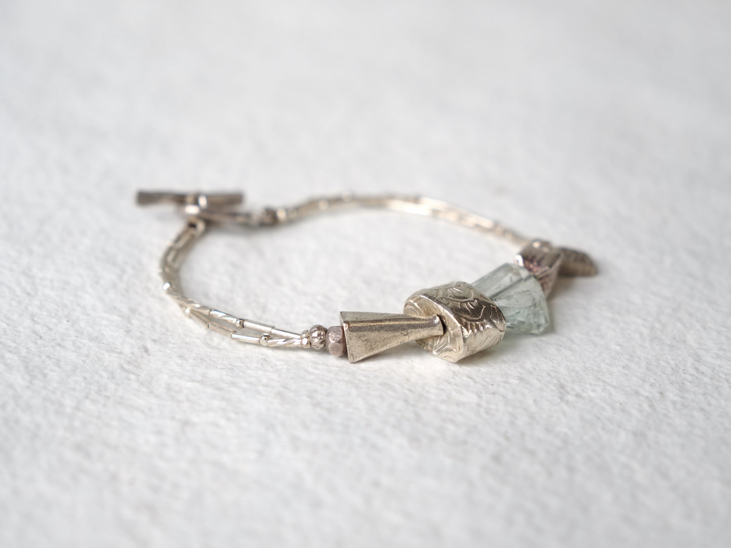 -Karensilver・Aquamarine- '2line' silver bracelet
