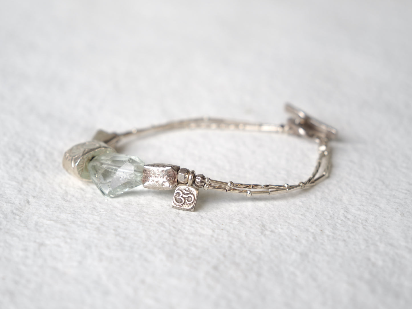 -Karensilver・Aquamarine- '2line' silver bracelet