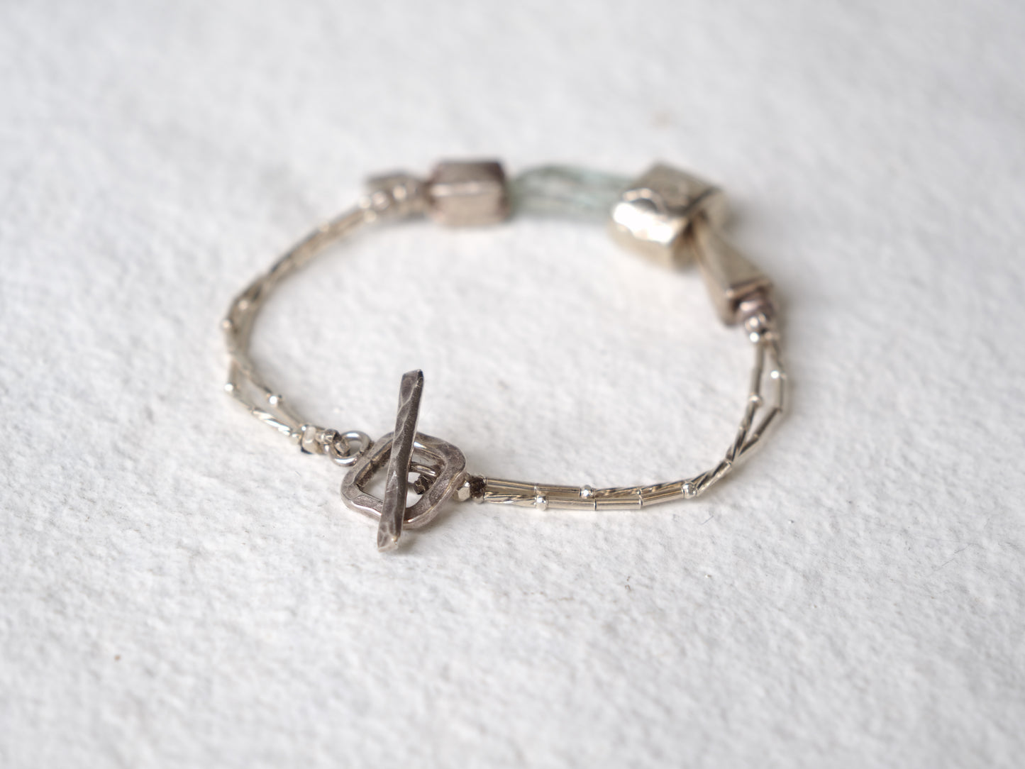 -Karensilver・Aquamarine- '2line' silver bracelet