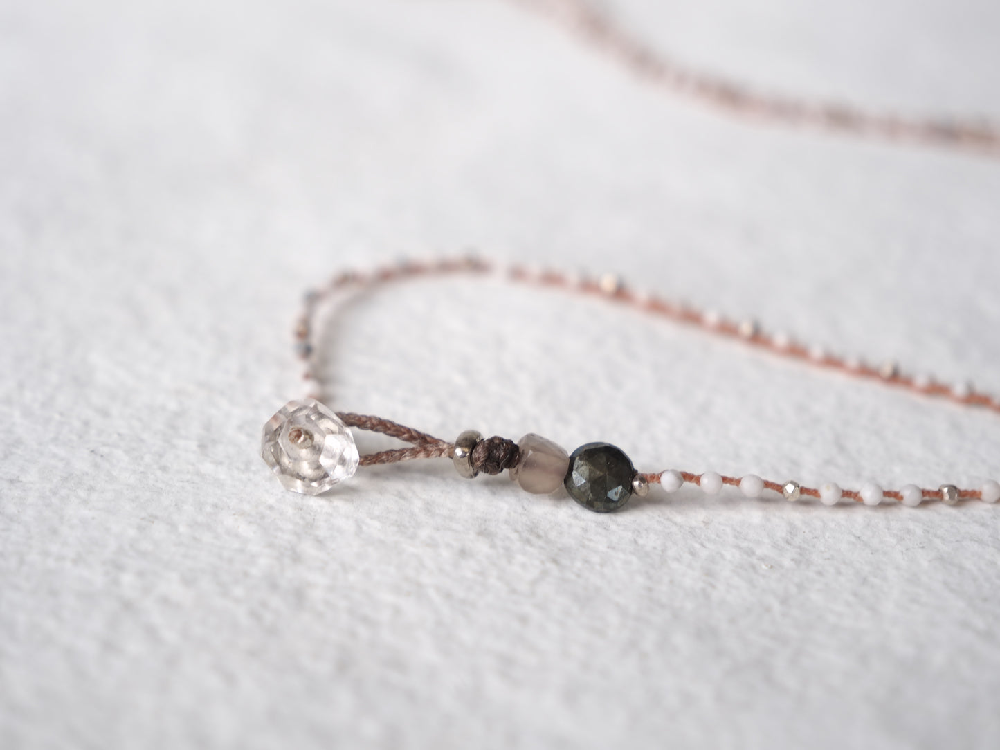-Solar quartz- braid long pendant