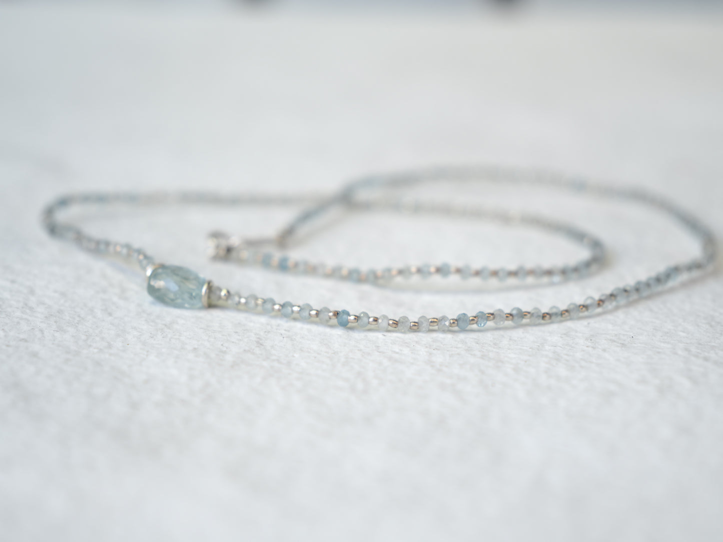 -Aquamarine- 'beads line' necklace