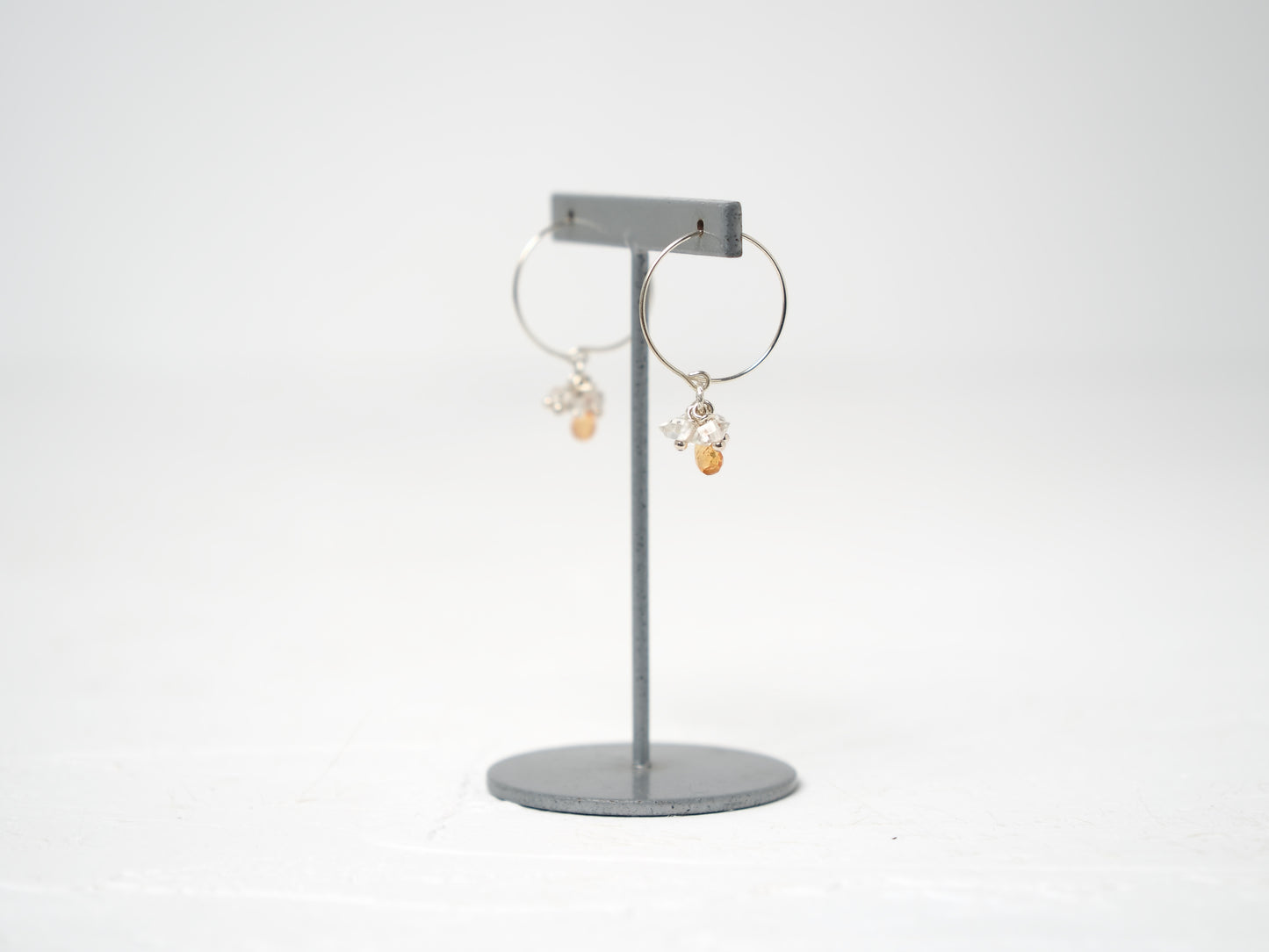-Orange sapphire・Herkimer diamond- hoops