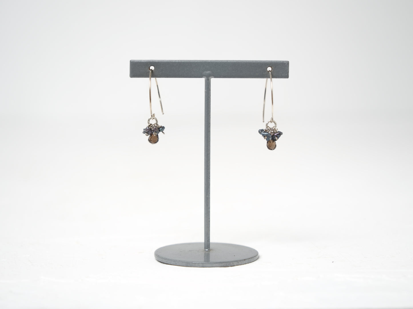 -Smoky quartz・Black pearl- hoops