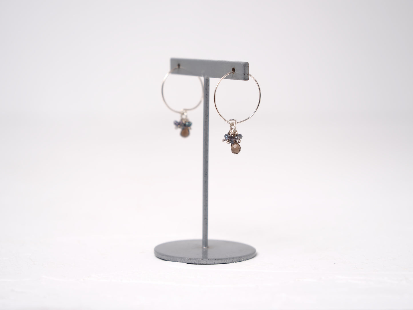 -Smoky quartz・Black pearl- hoops