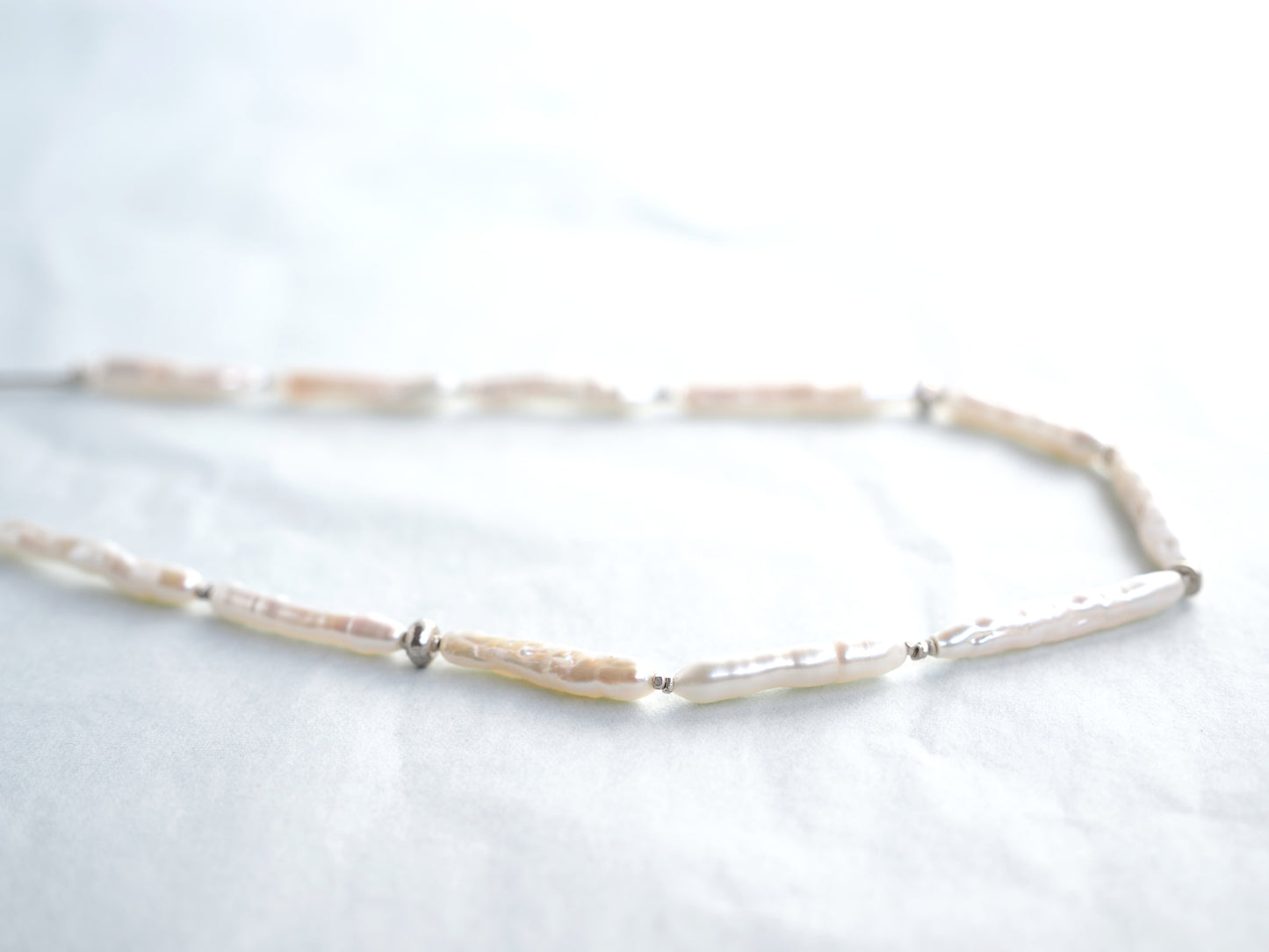 -Stick pearl- silver necklace