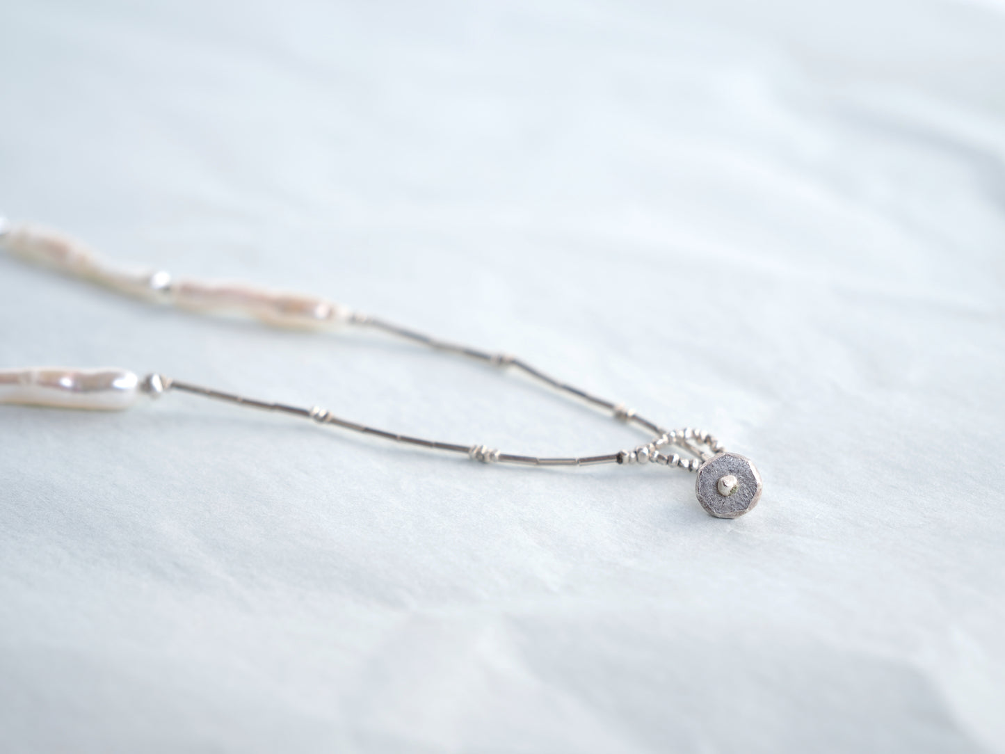 -Stick pearl- silver necklace