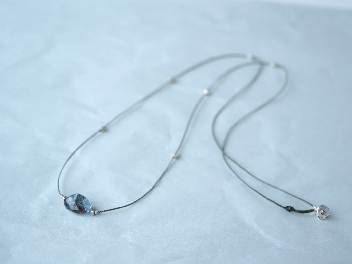 -Moss aquamarine- long code necklace