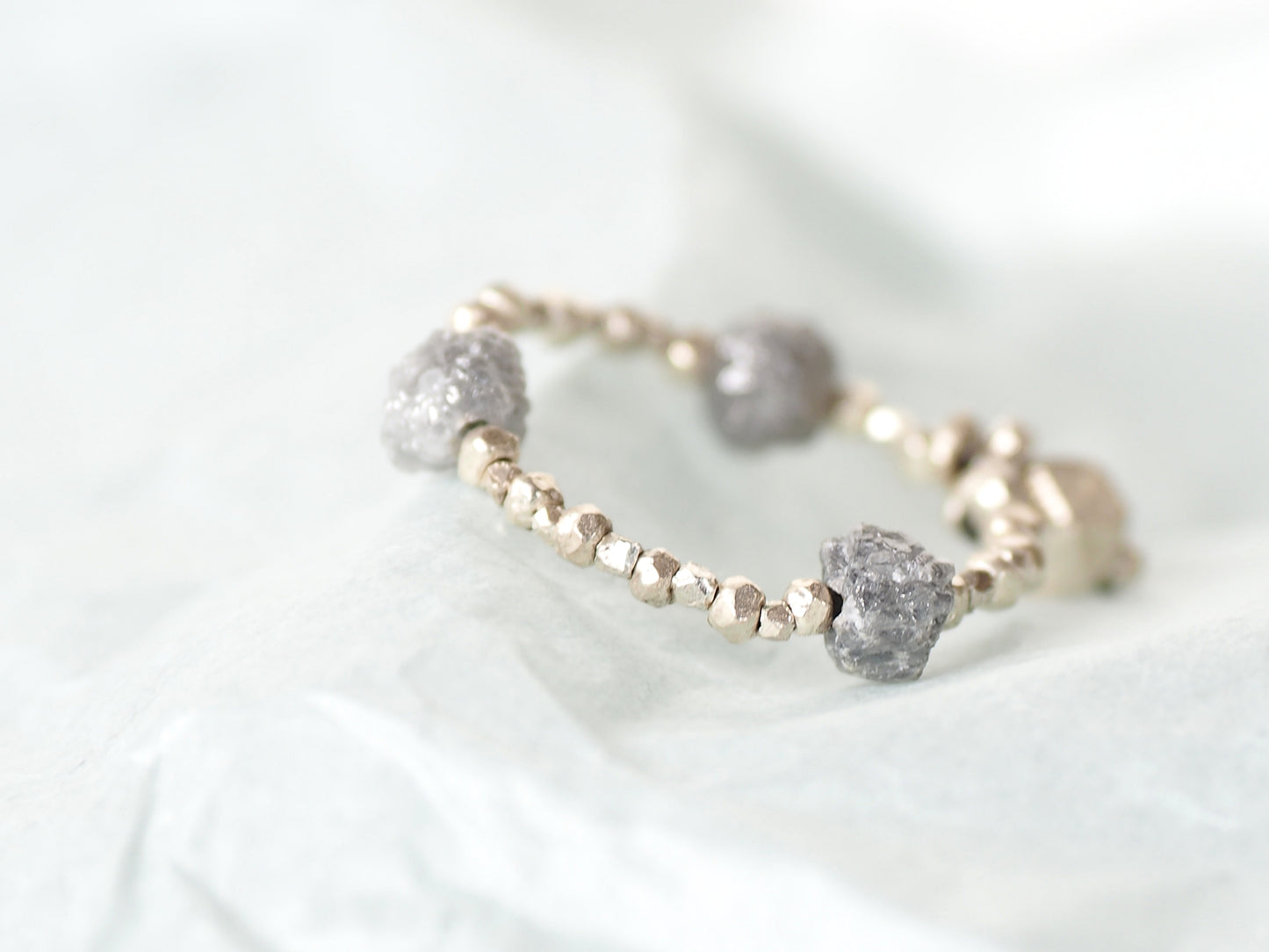 'rough Diamond' silver beads ring