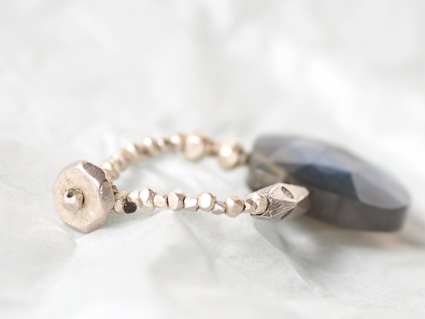 -Lobradorite- silver beads ring