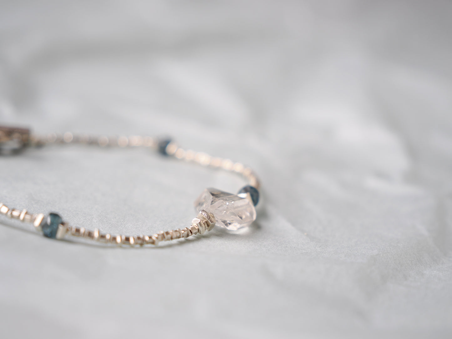 -Herkimer diamond・Kyanite- silver bracelet