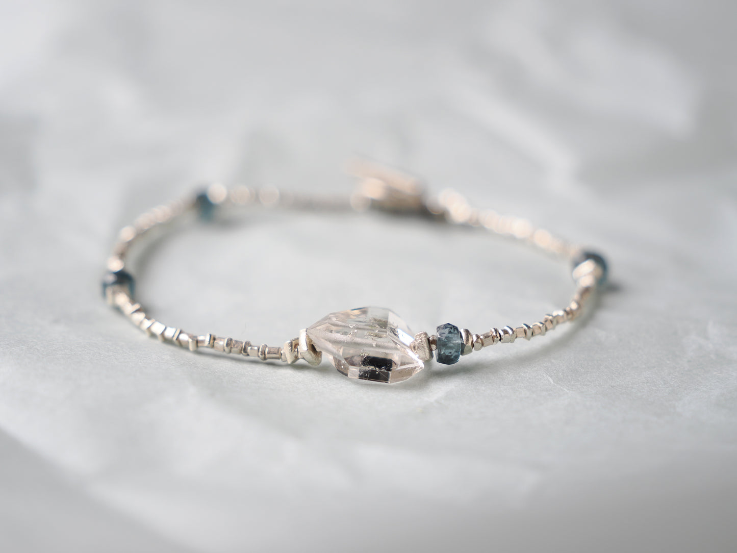 -Herkimer diamond・Kyanite- silver bracelet