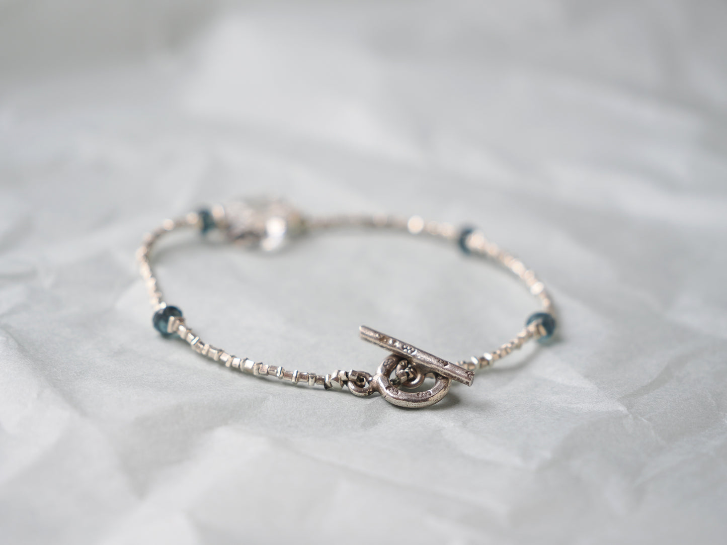 -Herkimer diamond・Kyanite- silver bracelet