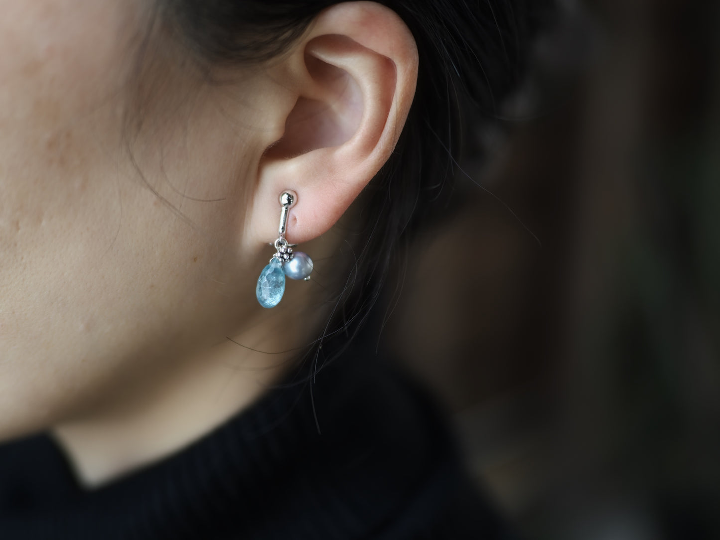 -Sky kyanite・Silver pearl- clips