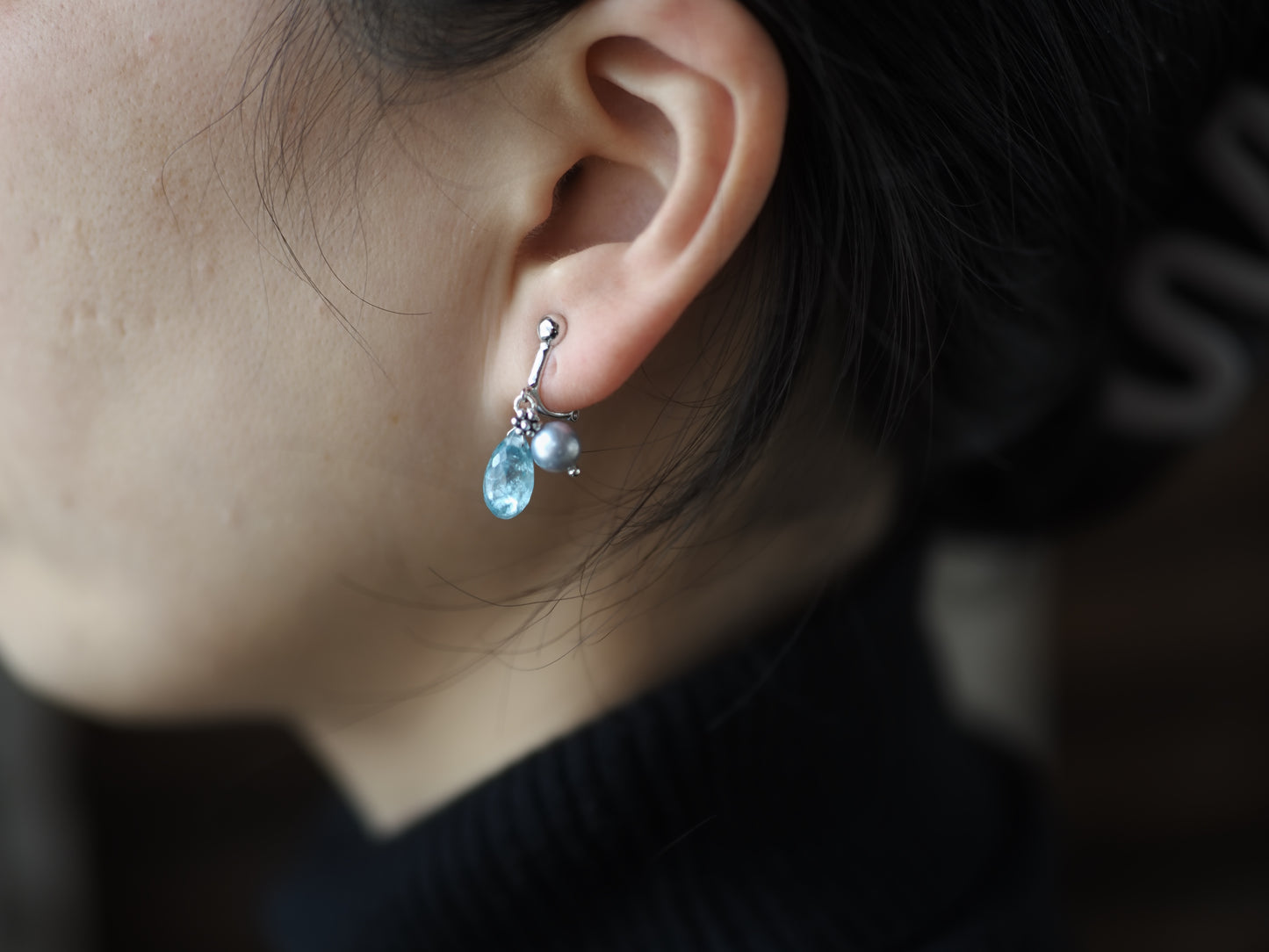 -Sky kyanite・Silver pearl- clips