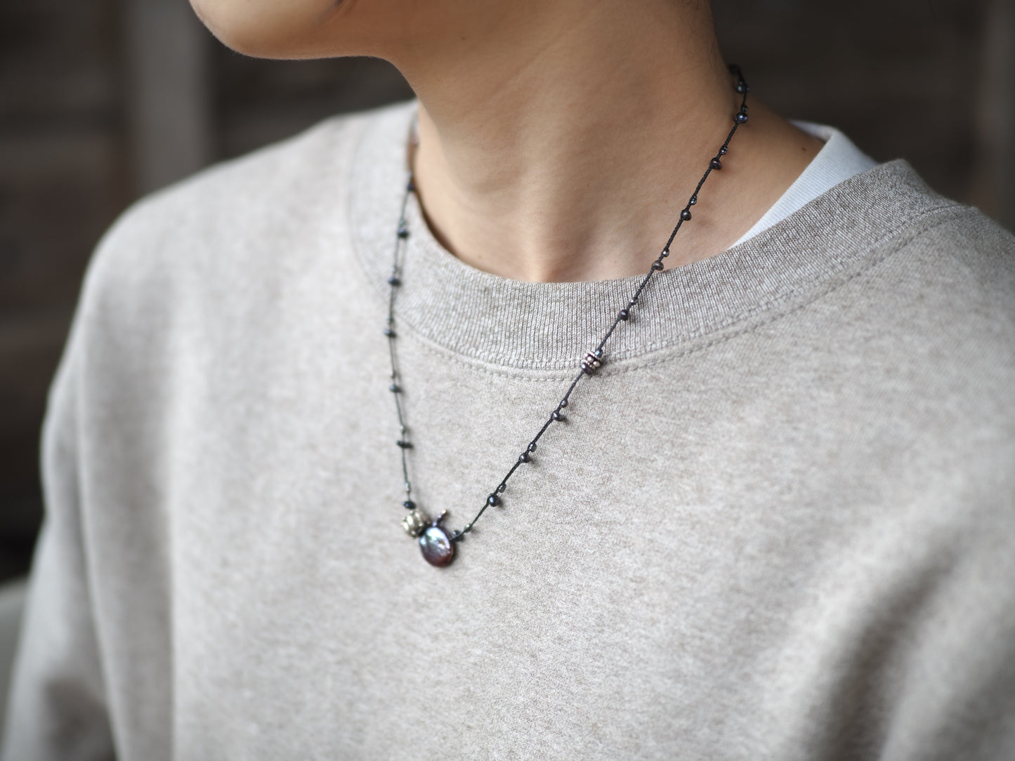 -India silver・Black pearl- braid