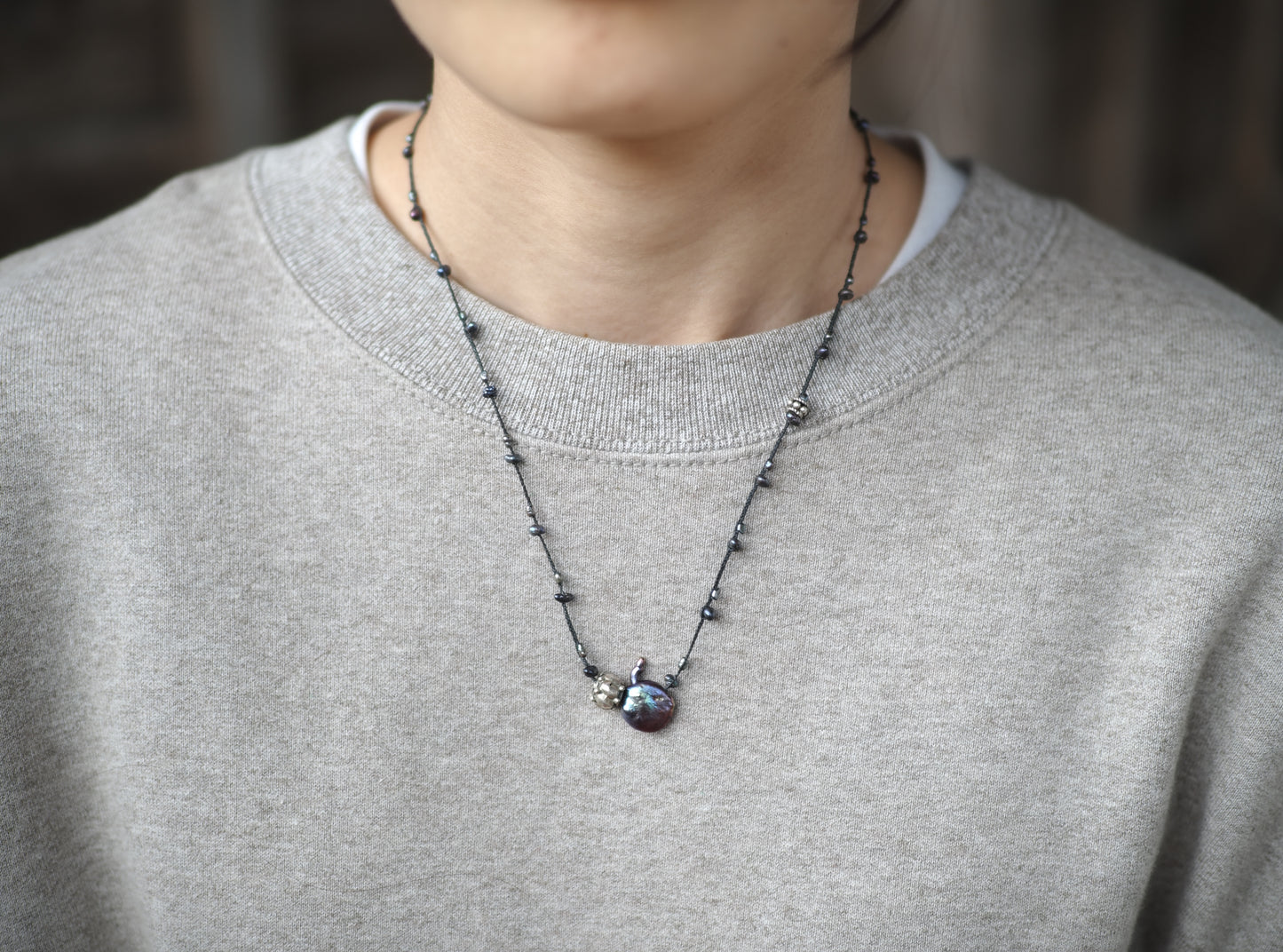 -India silver・Black pearl- braid