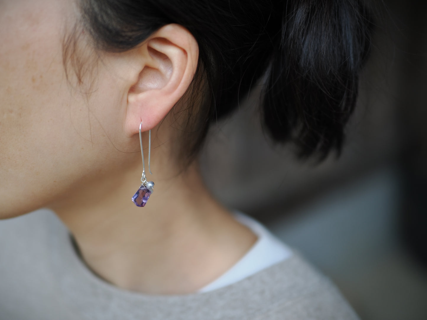 -Amethyst・silver pearl- long hooks