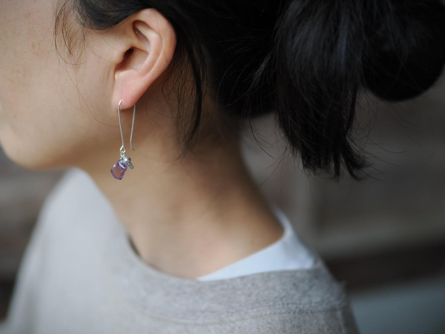 -Amethyst・silver pearl- long hooks