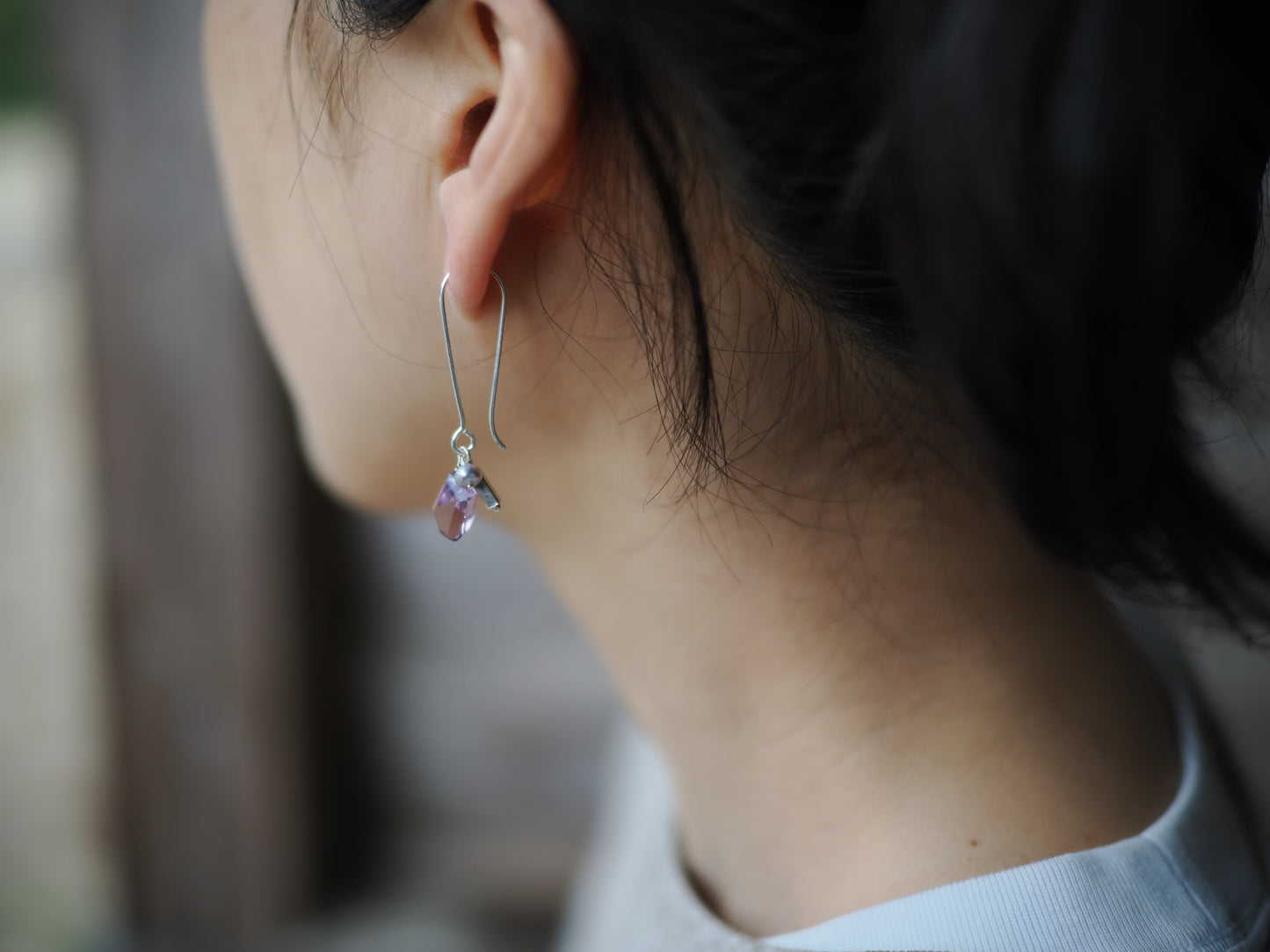-Amethyst・silver pearl- long hooks