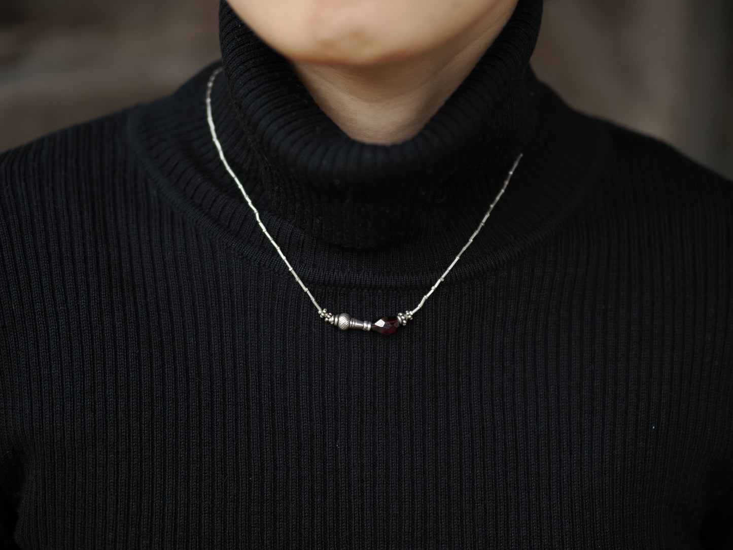 -Garnet・India silver- silver choker