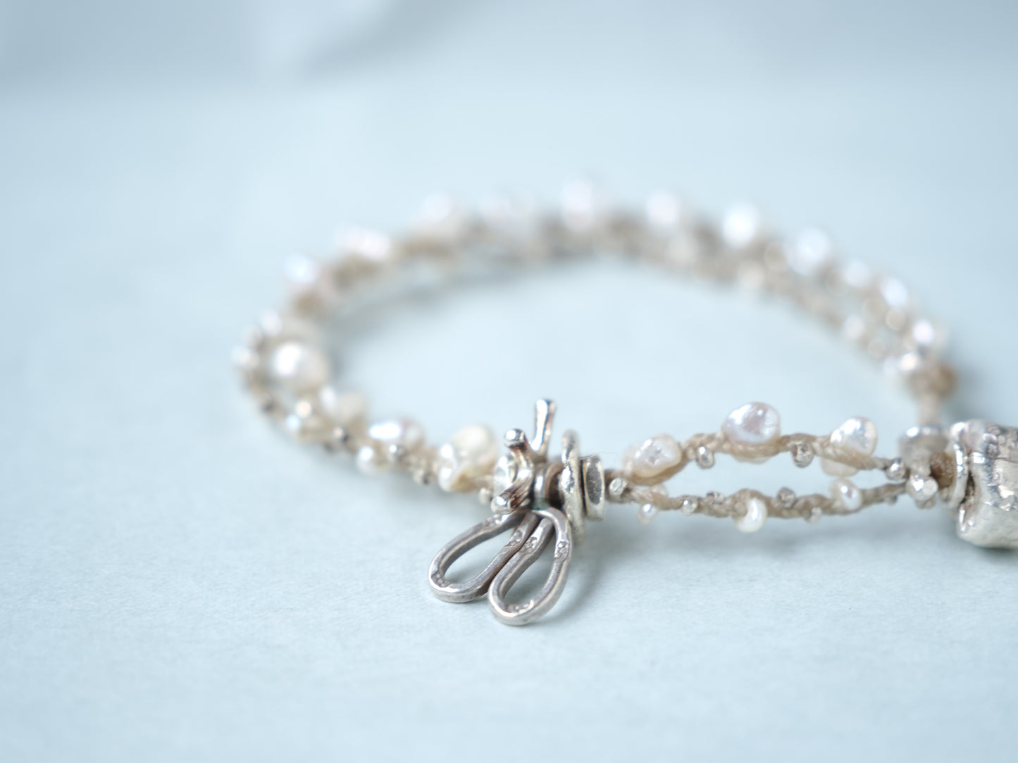 -Pearl・Silver- braid double bracelet