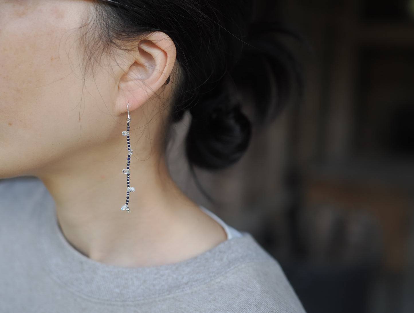 -Rainbow moonstone- 'lapis lazuli・silver' hooks