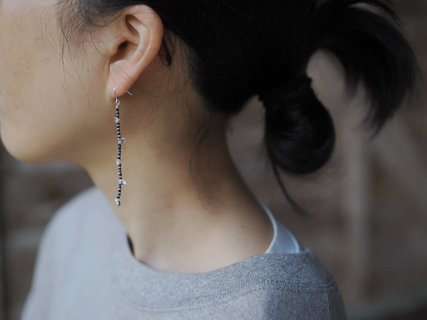 -Rainbow moonstone- 'lapis lazuli・silver' hooks