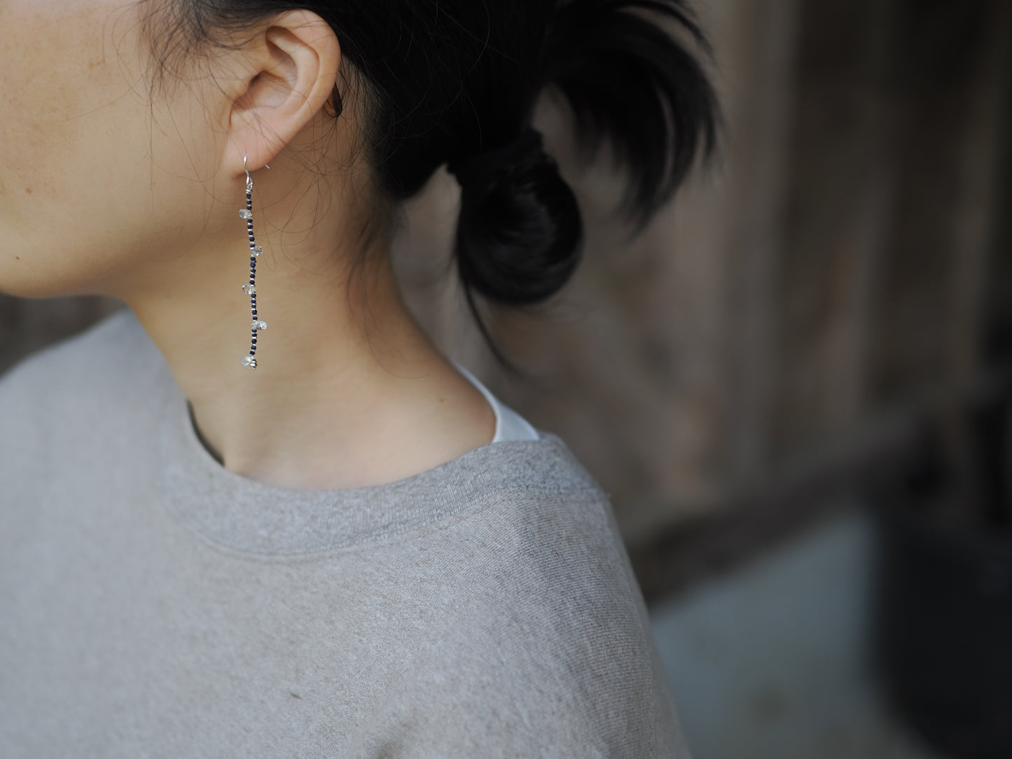 -Rainbow moonstone- 'lapis lazuli・silver' hooks