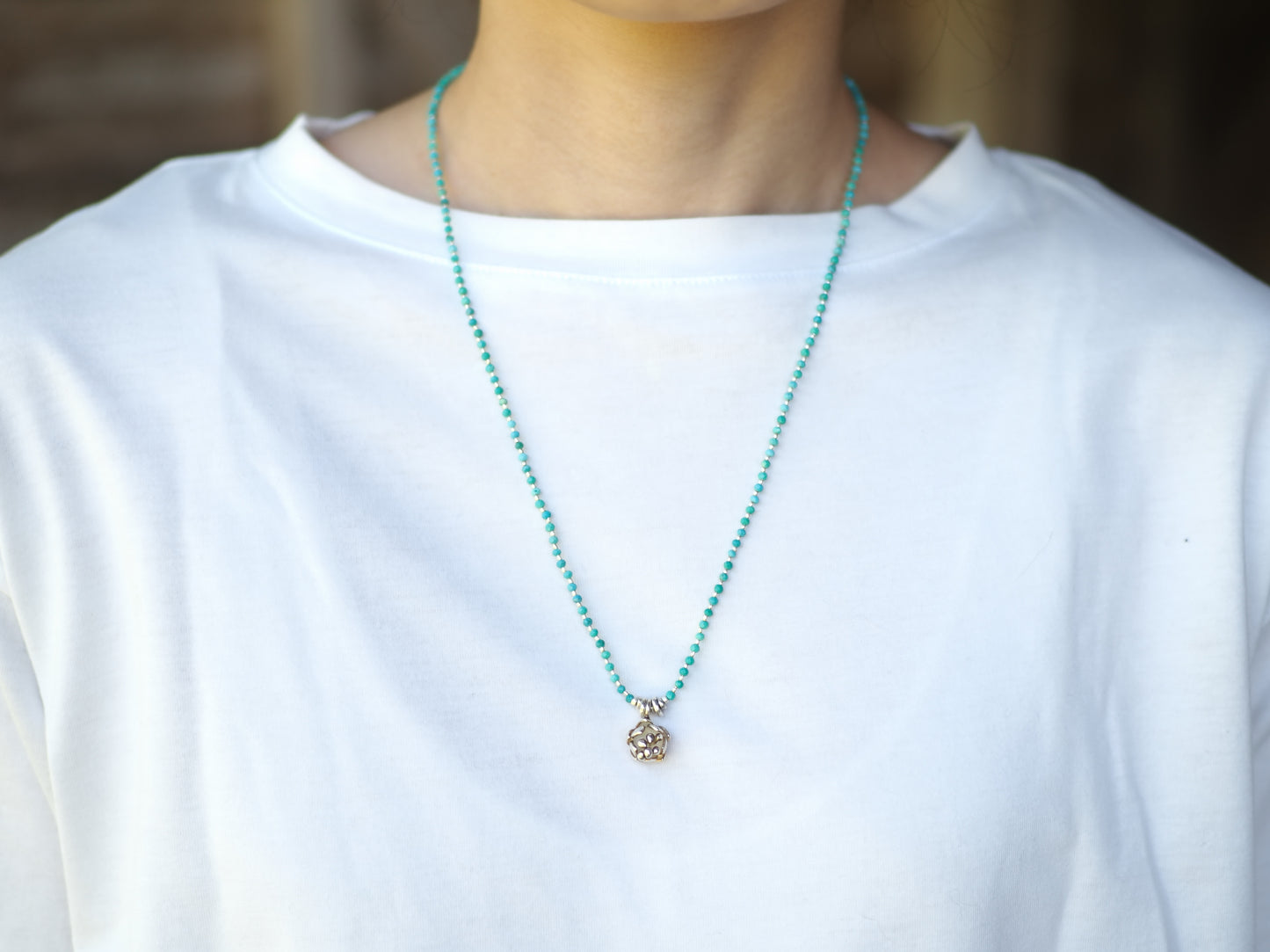 -Flower charm- 'turquoise・silver' pendant