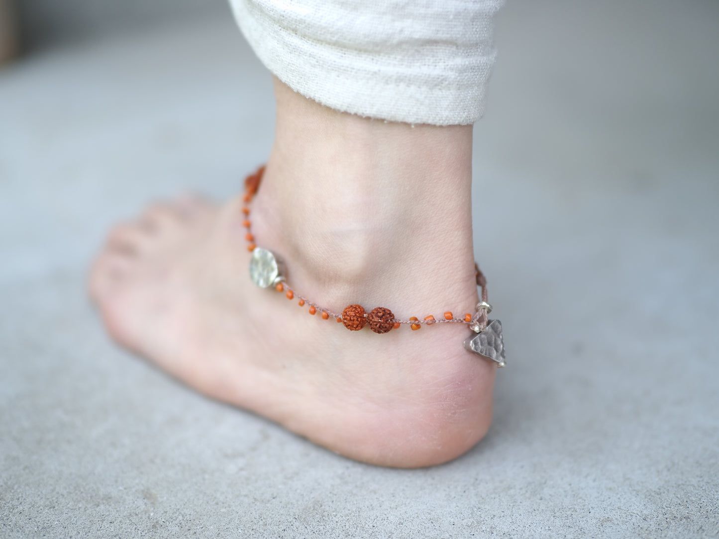 -Rudraksha・Karensilver- 'bonda beads' braid anklet