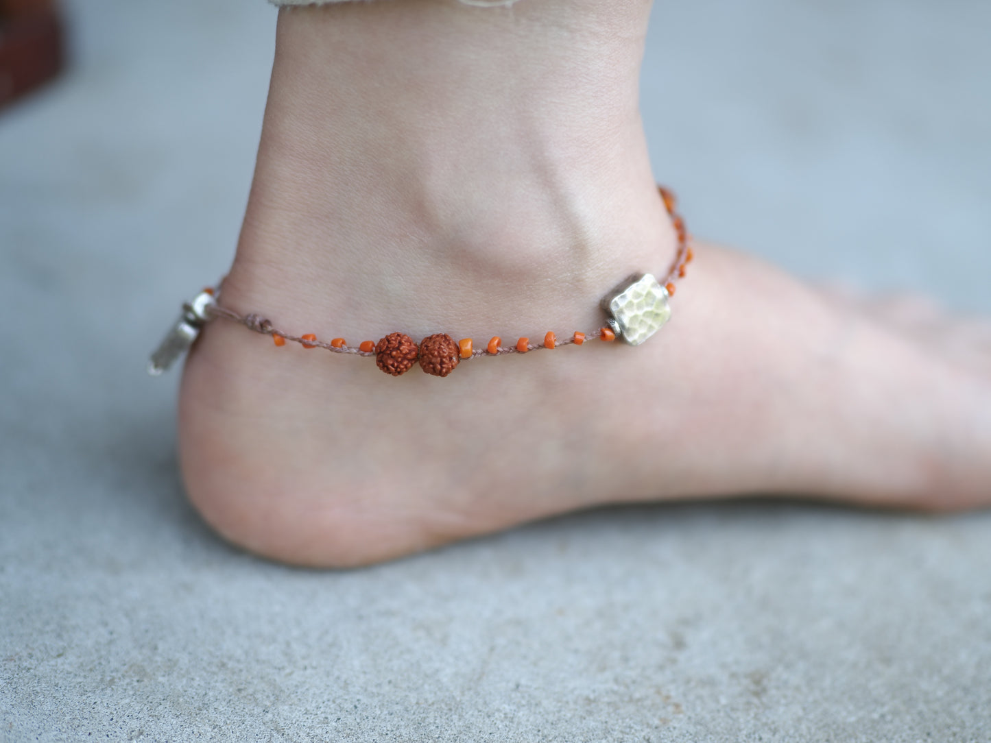 -Rudraksha・Karensilver- 'bonda beads' braid anklet
