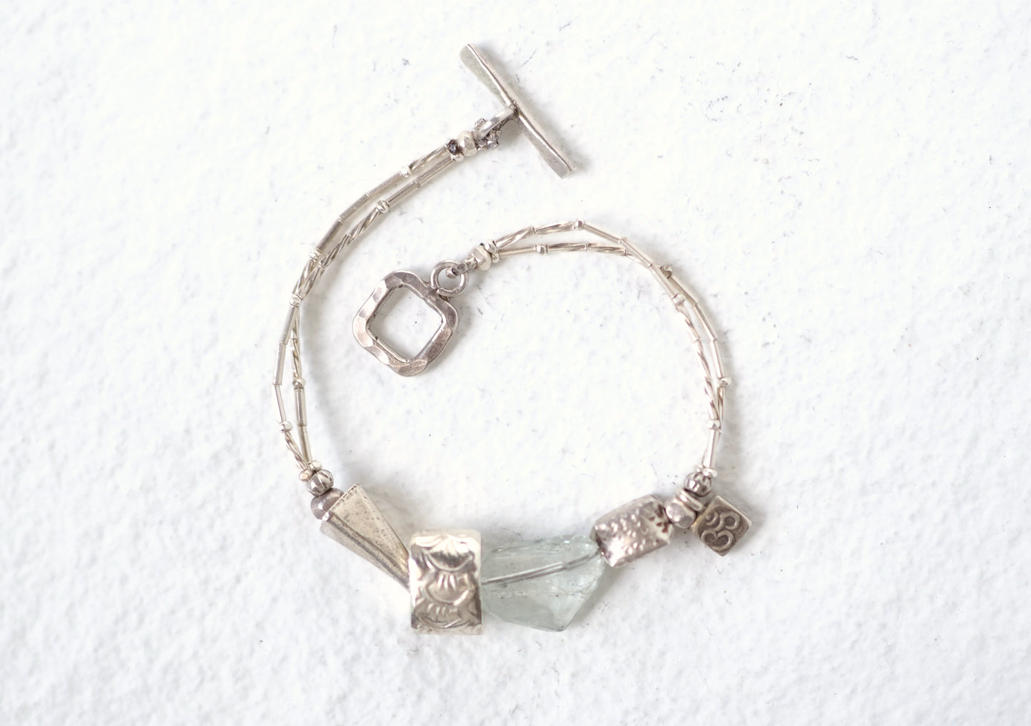 -Karensilver・Aquamarine- '2line' silver bracelet