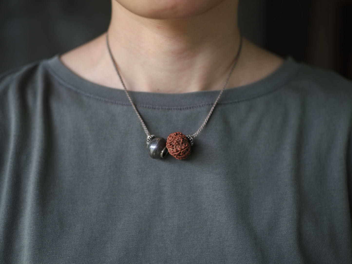 -"11_faces"Rudraksha・India old silver- code necklace