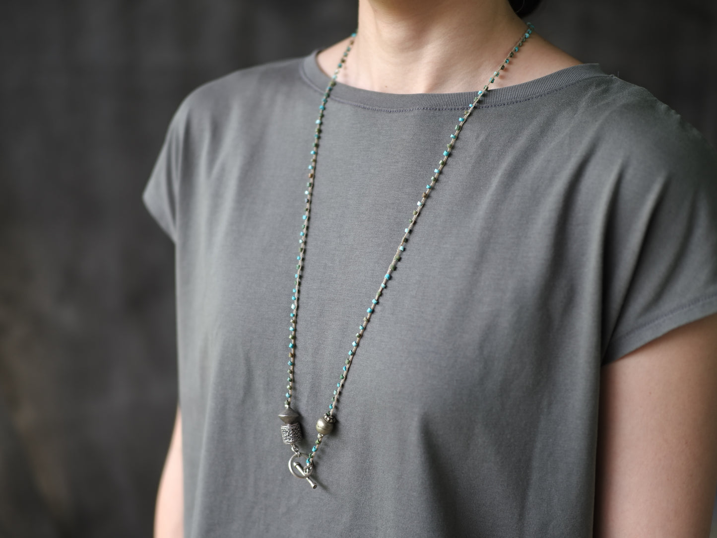 -Turquoise・Afgan old silver- braid mantel necklace