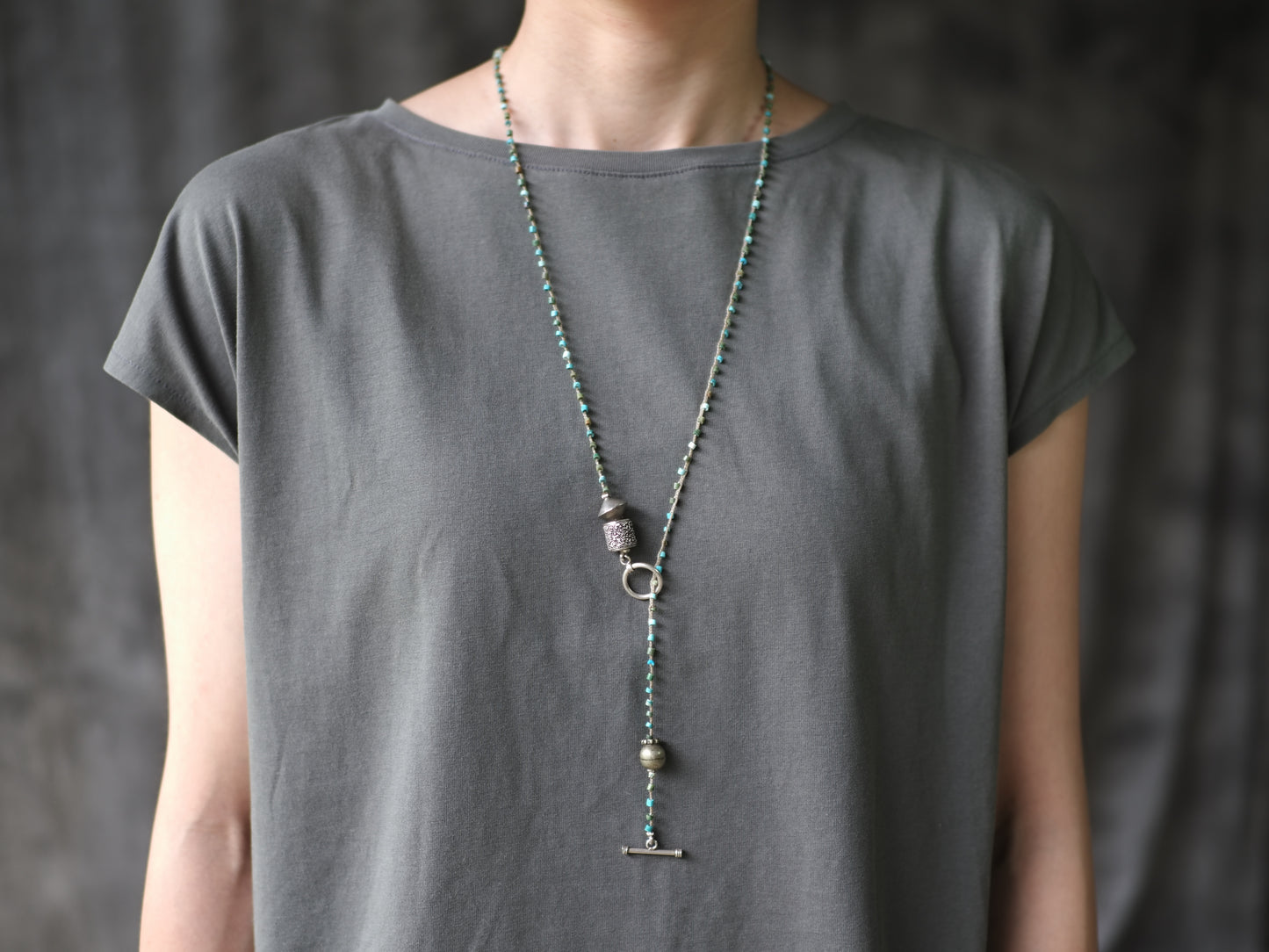 -Turquoise・Afgan old silver- braid mantel necklace