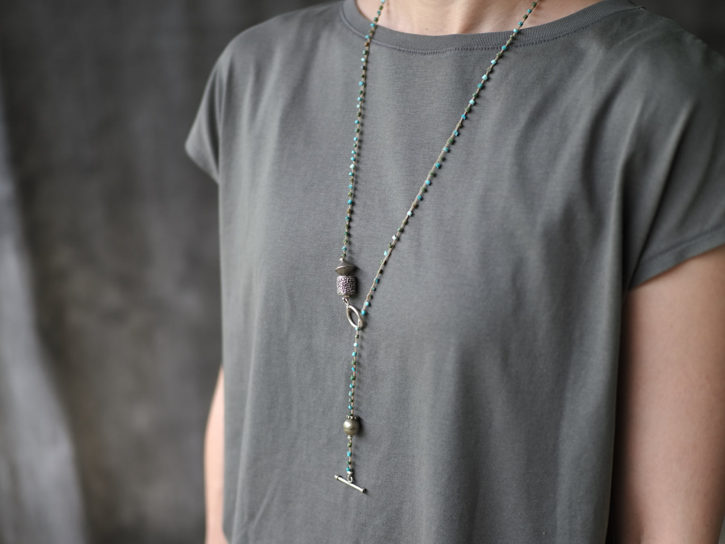 -Turquoise・Afgan old silver- braid mantel necklace