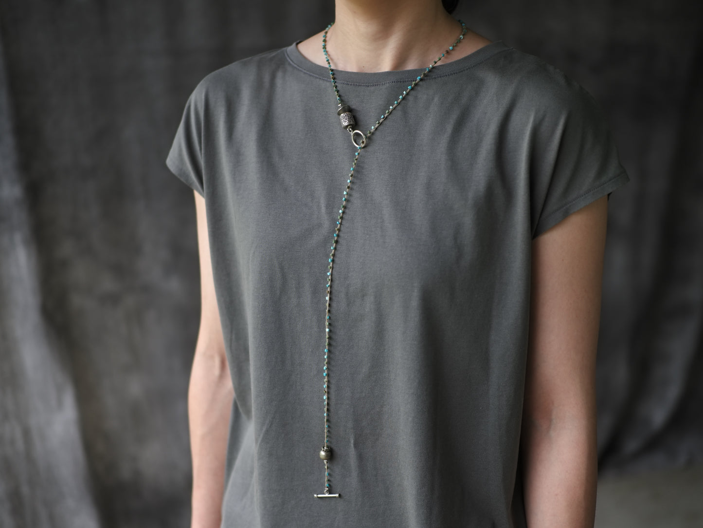 -Turquoise・Afgan old silver- braid mantel necklace