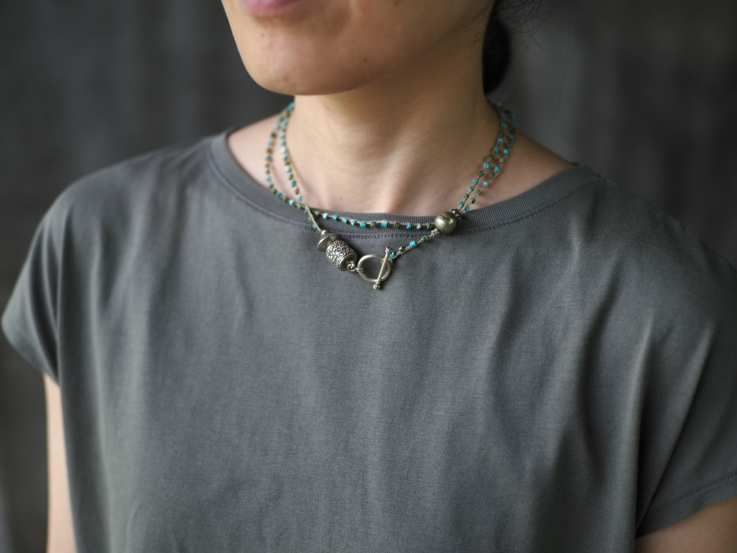 -Turquoise・Afgan old silver- braid mantel necklace