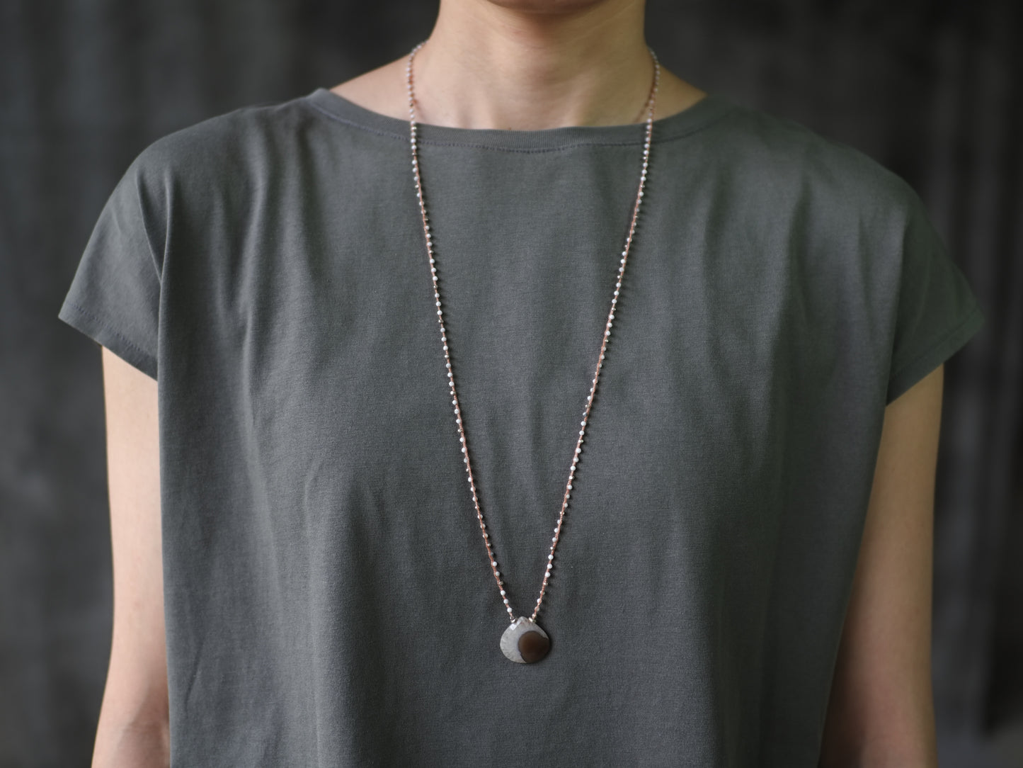 -Solar quartz- braid long pendant