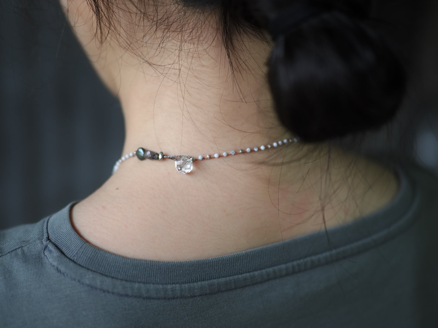 -Solar quartz- braid long pendant