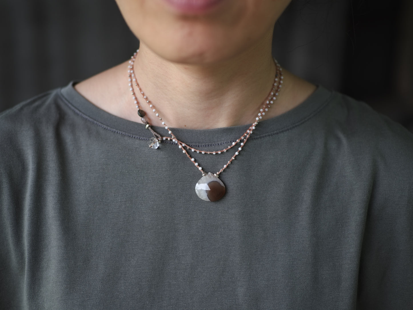 -Solar quartz- braid long pendant