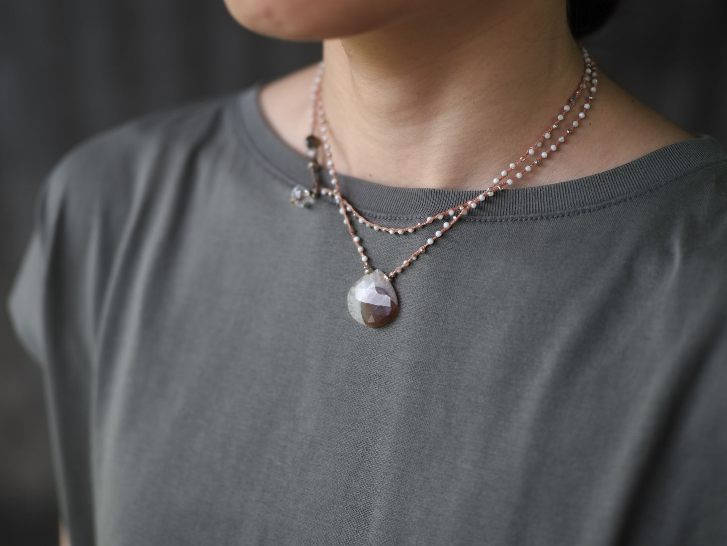 -Solar quartz- braid long pendant