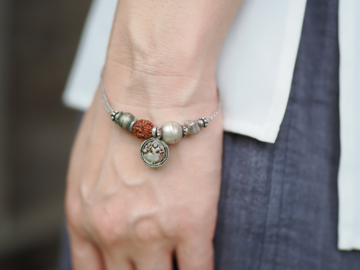 -old india coin- code bracelet